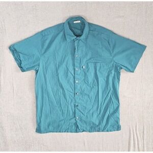 Anokhi Small 100% Cotton Teal Solid Abalone Button Down Short Sleeve Shirt